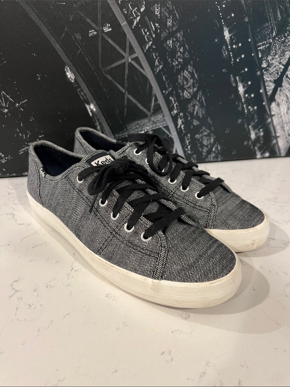 Keds Kickstart low-top sneakers in a black and grey denim twill size 10